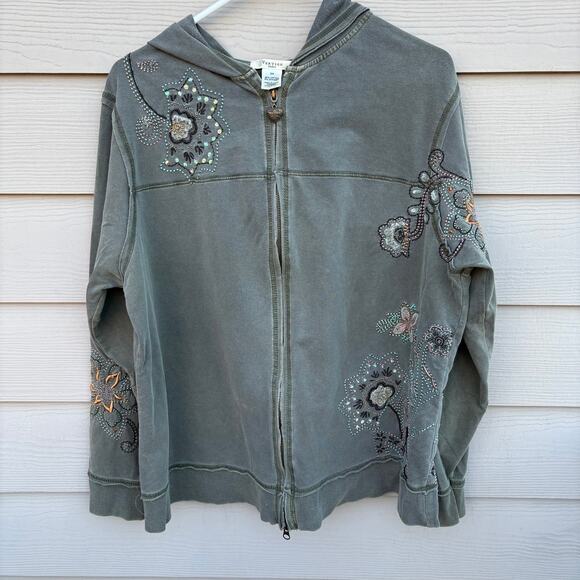 Vertigo Paris Y2K Embroidered Zip Hoodie Green Size 2X - Picture 1 of 5